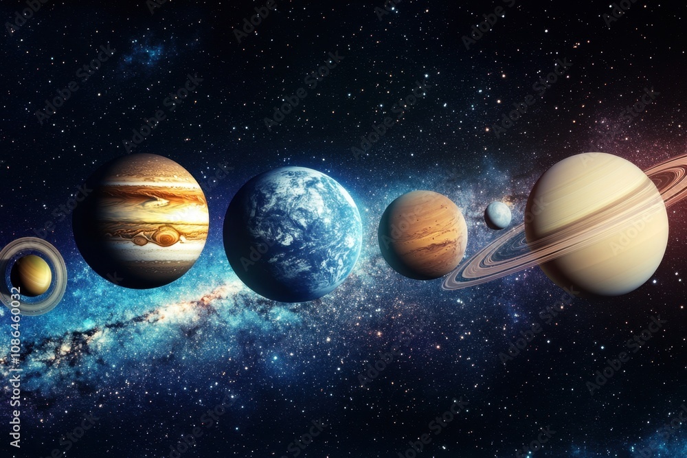 Aufkleber a close-up view of the solar system with planets in a row.