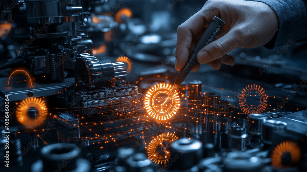 Leinwandbilder engineer using diagnostic tools on factory machines, showcasing precision and technology