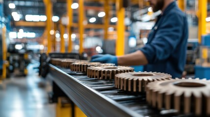 Obraz premium Trade war concept. Interlocking gears of sanctions and supply chain disruptions in industrial tones, trade war, mechanics of growth