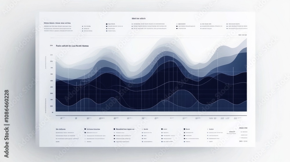 Poster Detailed Data Visualization Illustration Featuring Layered Line Graphs with Color Gradients Representing Trends Over Time for Analysis and Insights