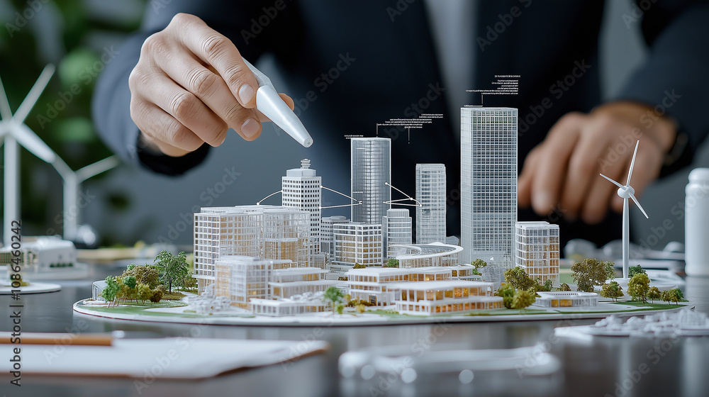 Poster designing sustainable city model with energy efficient technology