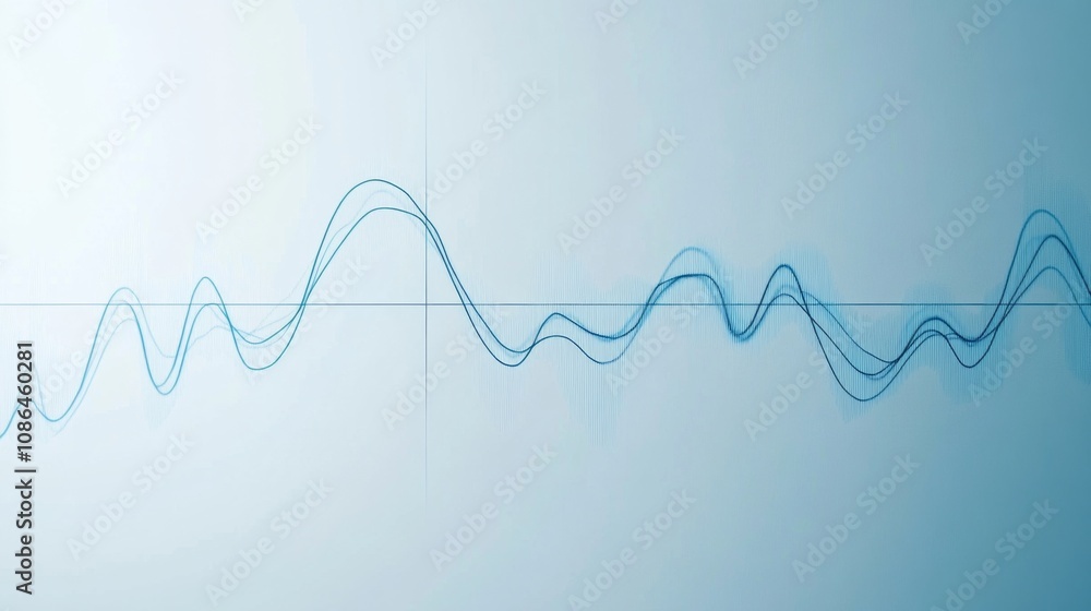 Poster abstract visualization of audio waves with fluid lines and soft colors, representing sound frequenci