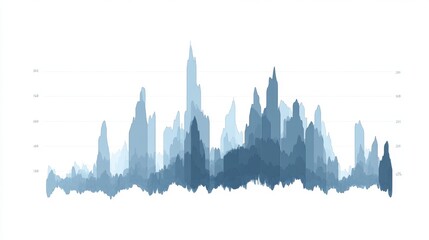 Obraz premium Abstract Data Visualization of Statistical Trends and Patterns Depicted in Layered Mountain Peaks with Varying Shades of Blue and Gray