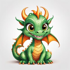 Fototapeta premium Cheerful green dragon with a cute expression, celebrating Chinese New Year, in vector style on white. 