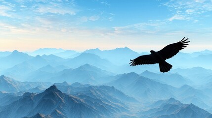 Naklejka premium Majestic Eagle Soaring Over Mountain Landscape Freedom Nature Wildlife