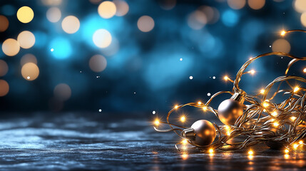 Twinkling fairy lights create magical atmosphere against blue background