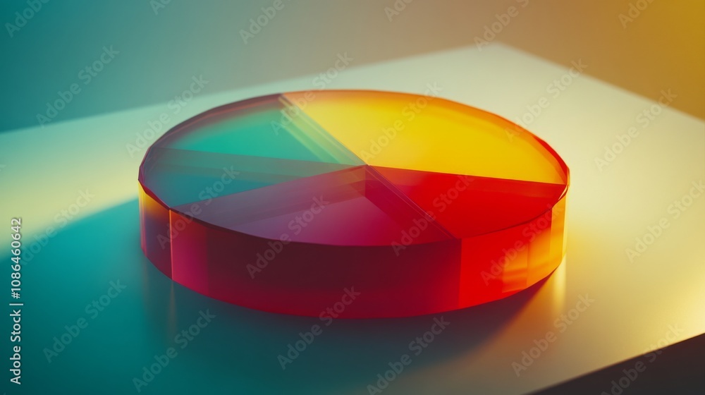 Poster Vibrant Geometric Slice of Colorful Acrylic Circle Displaying a Gradient of Bright Shades on a Softly Lit Surface for Artistic or Design Purposes