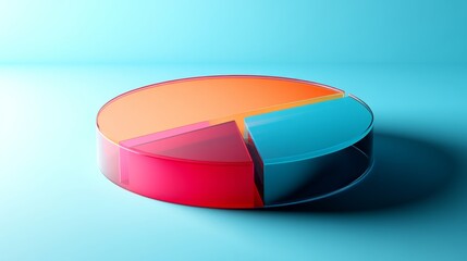 Obraz premium Colorful Transparent Pie Chart on Soft Blue Background Representing Data Visualization and Analytical Concepts in Modern Design Aesthetic