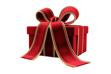Festive 3D Render of Red Velvet Christmas Ribbon with Gold Accents