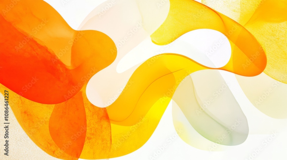 Aufkleber Abstract Fluid Shapes in Warm Tones of Orange and Yellow with Soft Transparency and Bright Background for Artistic and Modern Design Projects