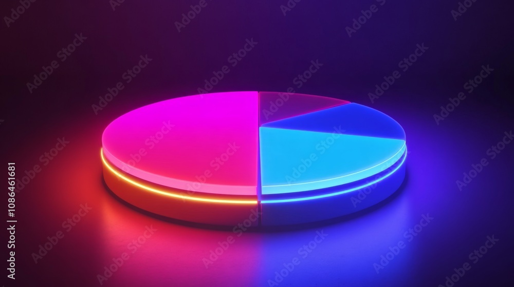 Poster Futuristic Neon Pie Chart Design with Vibrant Colors for Data Visualization and Analytics in Modern Digital Presentations