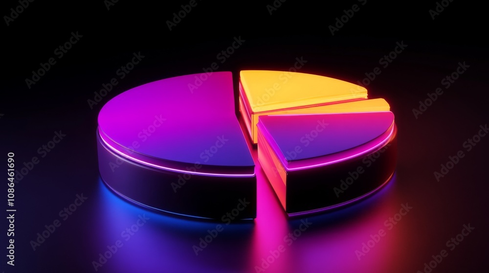 Poster vibrant abstract pie chart visualization with neon glow for business analysis, data representation, 