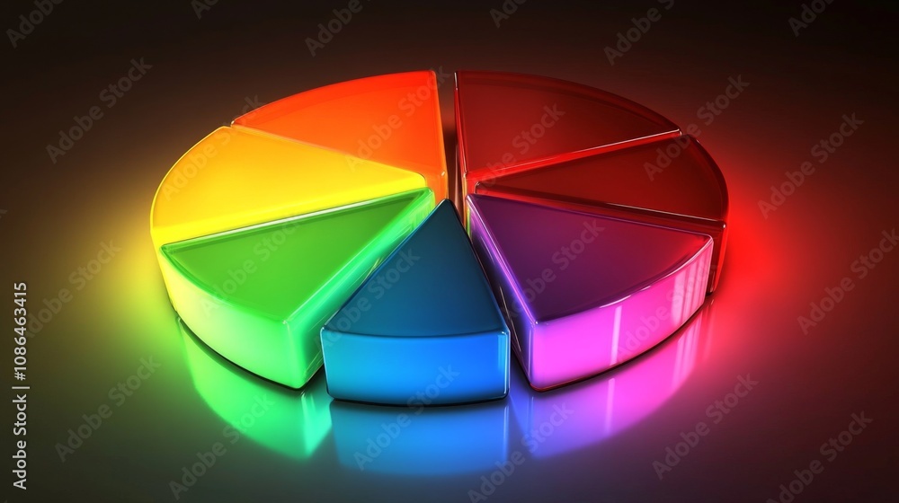 Poster colorful lighted pie chart on dark background for business presentation and data visualization in cr