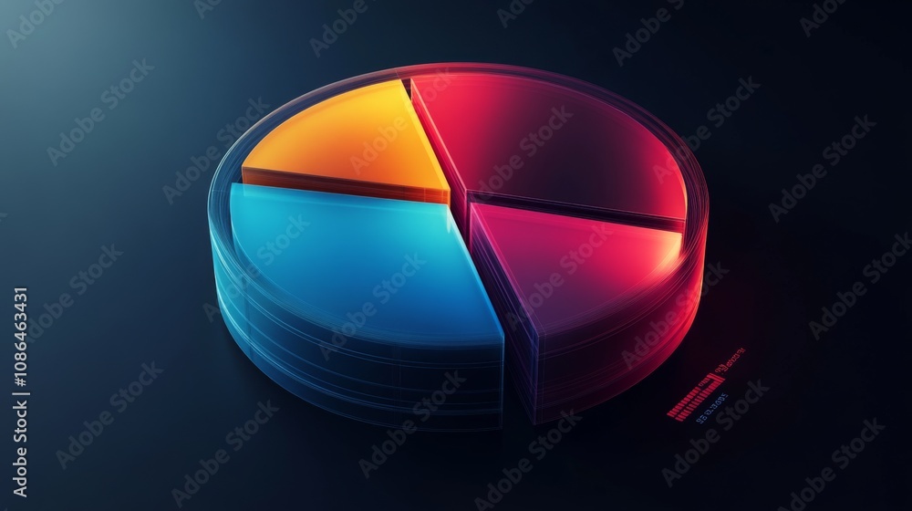 Aufkleber Colorful 3D Pie Chart with Gradient Segments on Dark Background Representing Data Analysis and Visualization in Modern Digital Design