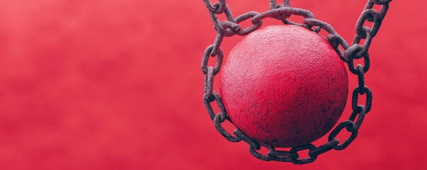 security risks , breach , safeguard Red sphere on a chain against a red background