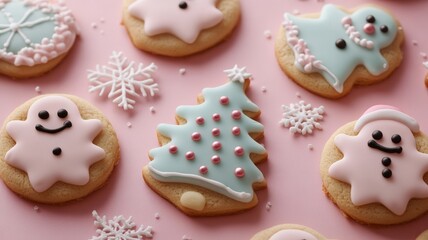 Creative food template. Seamless tile christmas Butter Cookies with icing snowflake