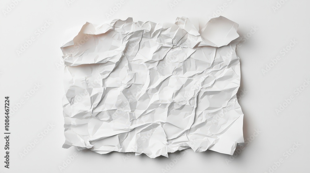 Poster crumpled white paper texture abstract background 3d render irregular edges design element
