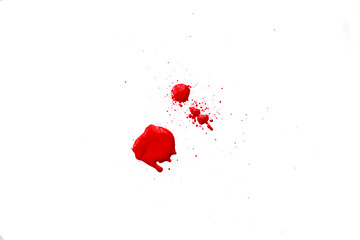 Blood splatters on white background. Red blots of watercolor Realistic bloody splatters for Halloween Drop of blood