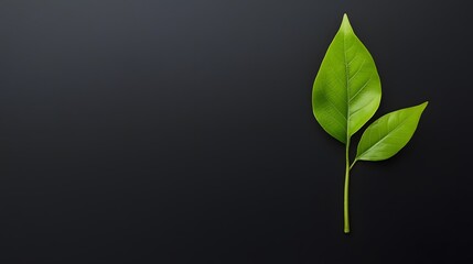 Two Green Leaves on Black Background