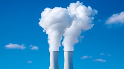 Cooling Towers and Smoke Against a Blue Sky