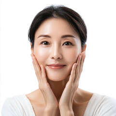 Fototapeta premium 40-45 year old Beauty Japanese Asian women spa skin healthy on 100% isolate white background.
