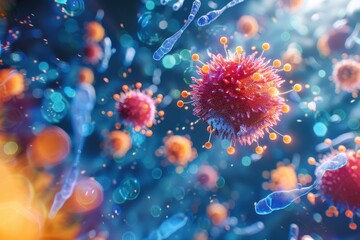 Vaccination Effects: A visual representation of immune cells responding to vaccination, highlighting the generation of memory cells and antibodies for future protection. 