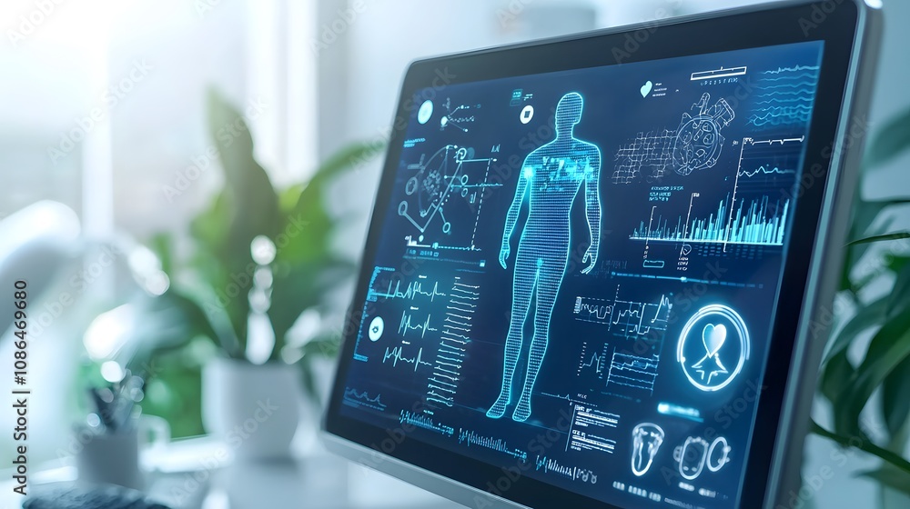 Aufkleber analyzing health data modern office infographic bright environment close-up view health technology i