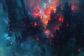 Cyberpunk Cityscape in Flames