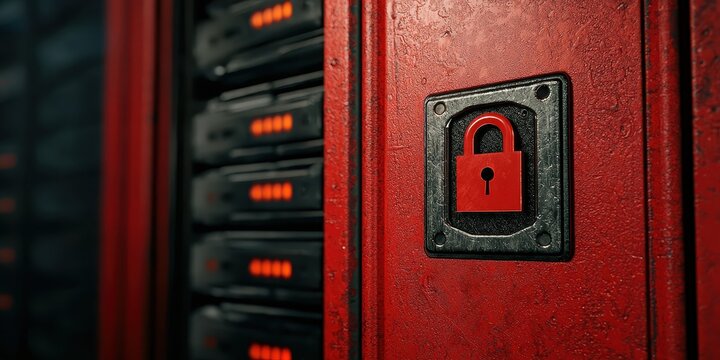 security risks , breach , safeguard Secure server with lock icon