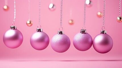 Obraz premium Pink Christmas Ornaments on a Pink Background