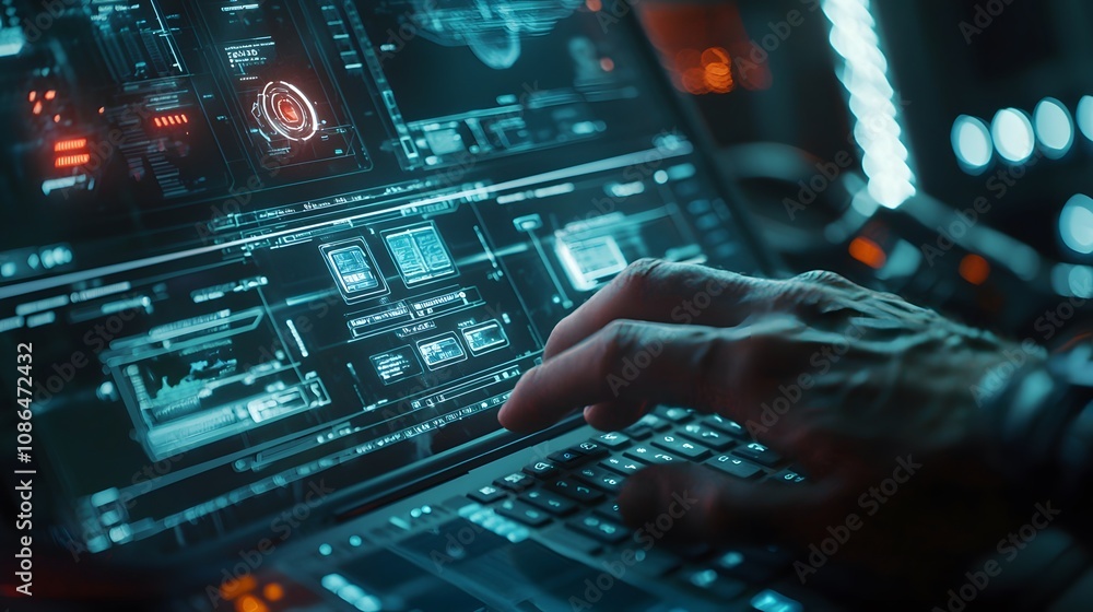 Poster Cybersecurity analysis digital workspace technology futuristic setting close-up data protection