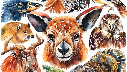 animal in watercolor painting colorfull