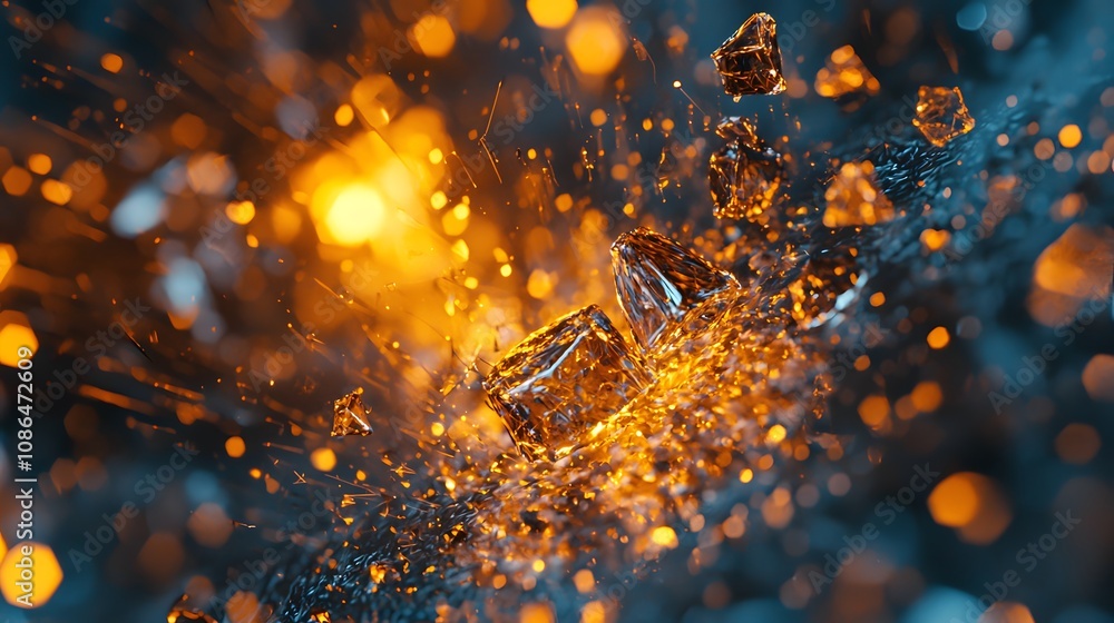 Poster explosive crystal fragmentation abstract environment digital art dynamic viewpoint energy concept