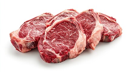 Fresh Raw Ribeye Steaks Isolated on White Background
