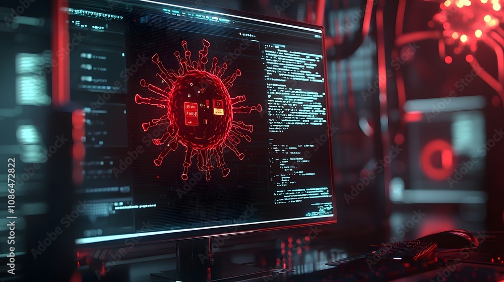 Poster Cybersecurity attack simulation virtual lab digital art high-tech environment close-up view data protection concept