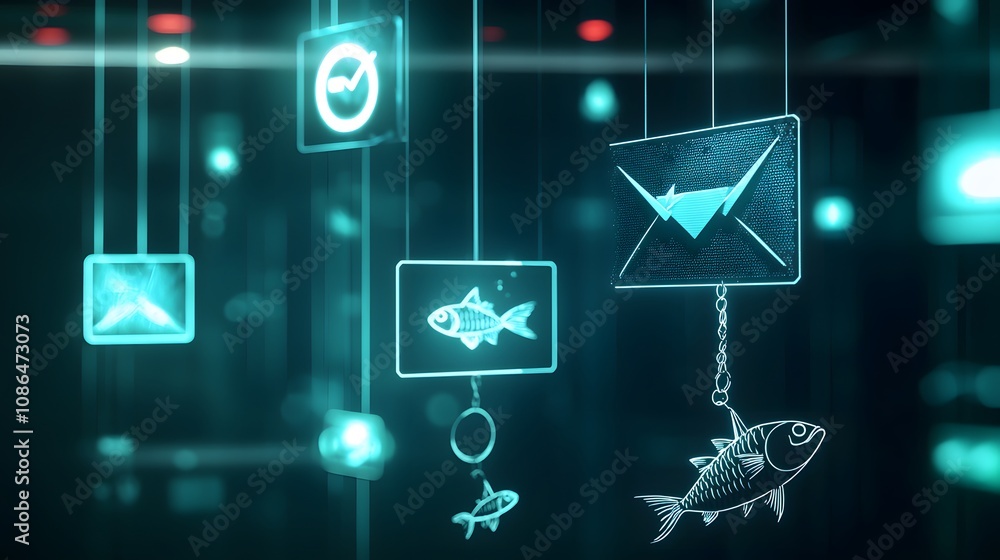 Leinwandbilder Digital art event floating fish icons virtual space graphic design futuristic abstract concept