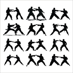 martial karate silhouette icon set , karate silhouette, martial silhouette bundle with various poses