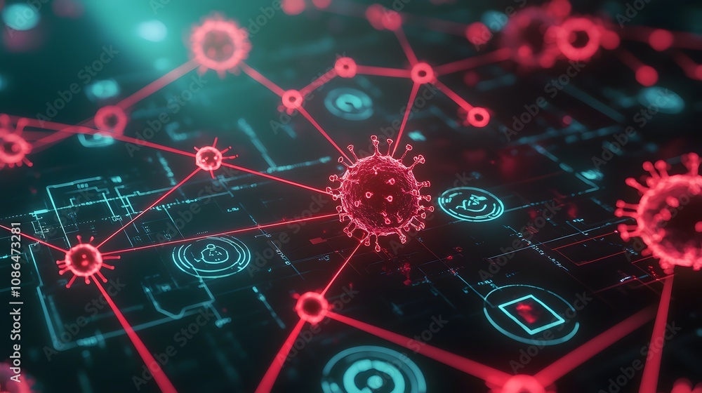 Poster covid-19 virus spread digital network infographic cyber environment abstract viewpoint health concep
