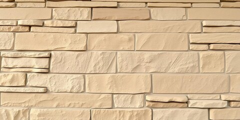 Obraz premium Natural Sandstone Wall with Clay Stitched Tiles, yellow sandstone, stone walls, natural stone tiles