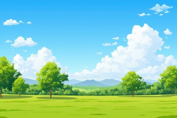 Obraz premium Tranquil Summer Landscape with Lush Greenery and Blue Skies