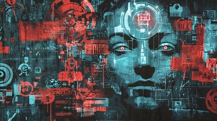 Obraz premium Futuristic portrait of a cyborg digital realm artwork abstract close-up technological innovation