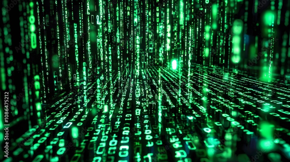 Fototapete Data streaming visualization digital space abstract image virtual environment wide angle technology concept