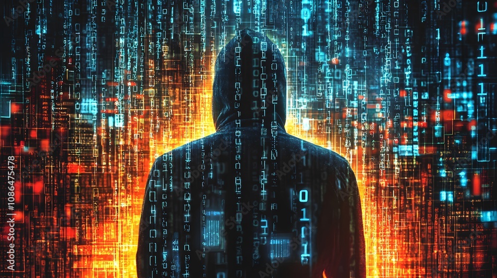 Leinwandbilder digital intrusion hacker in cyber environment virtual landscape conceptual art dark theme behind vie