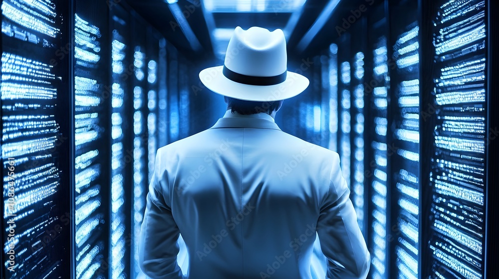 Leinwandbilder mysterious figure in data center technology hub image capture digital environment back view cybersec