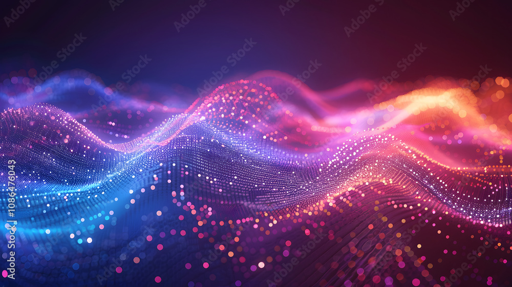 Aufkleber abstract background with digital waves, dynamic network system, artificial neural connections, cyber