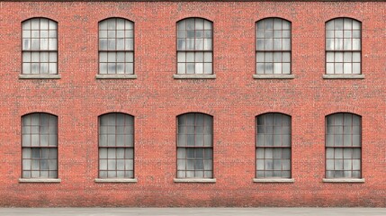 Red Brick Wall Building Facade with Multiple Windows Architectural Detail Background