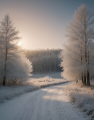A Calm Winter Landscape with Frost-Covered Trees