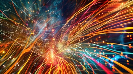 Night world from space with light trails of communication and connectivity. Business and finance. Concept. Global communication system and world wide web. Technology and communication.