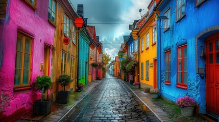 Fototapeta premium Traditional colorful street in Swedish town Ystad.