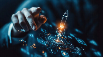Businessman Touching Rocket Innovation Concept